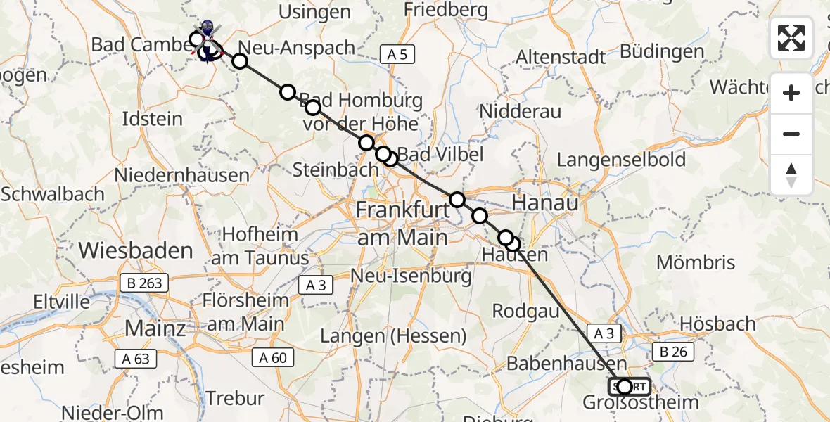 Flugroute Polizeihubschrauber Flugplatz Aschaffenburg - Weilrod, 28 Oktober 2026, 12:03