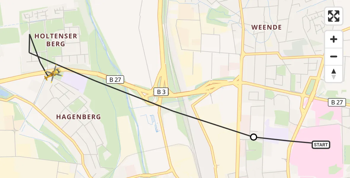 Flugroute Rettungshubschrauber Göttingen University Clinic Hubschrauberlandeplatz - Göttingen, 28 Oktober 2026, 12:05