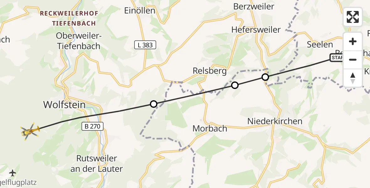 Flugroute Rettungshubschrauber Seelen - Wolfstein, 28 Oktober 2026, 12:06