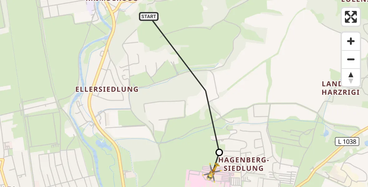 Flugroute Rettungshubschrauber Nordhausen - Südharz Hospital Nordhausen, 28 Oktober 2026, 12:24