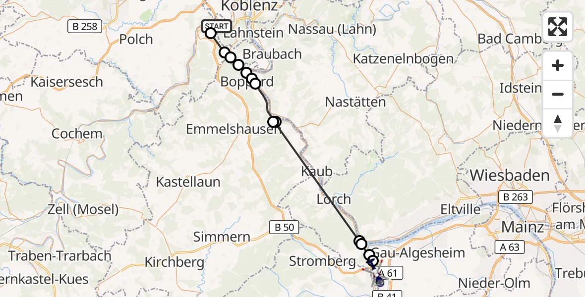 Flugroute Polizeihubschrauber Winningen - Bingen am Rhein, 28 Oktober 2026, 12:35