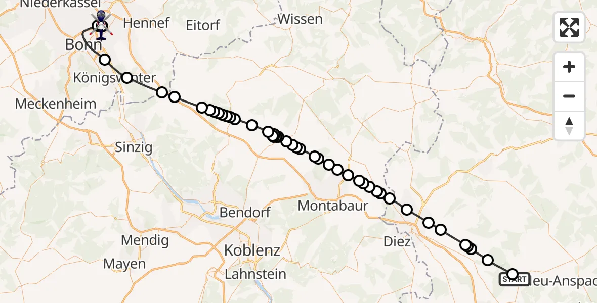 Flugroute Polizeihubschrauber Weilrod - Sankt Augustin, 28 Oktober 2026, 12:41