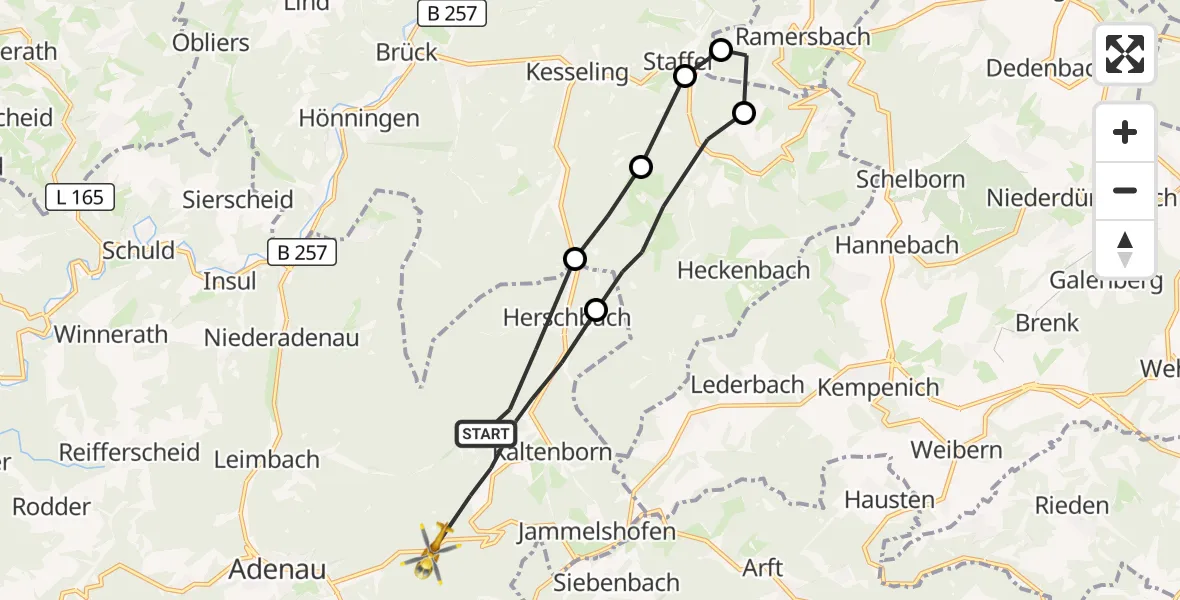 Flugroute Ambulanzhubschrauber Kaltenborn - Adenau, 28 Oktober 2026, 12:43