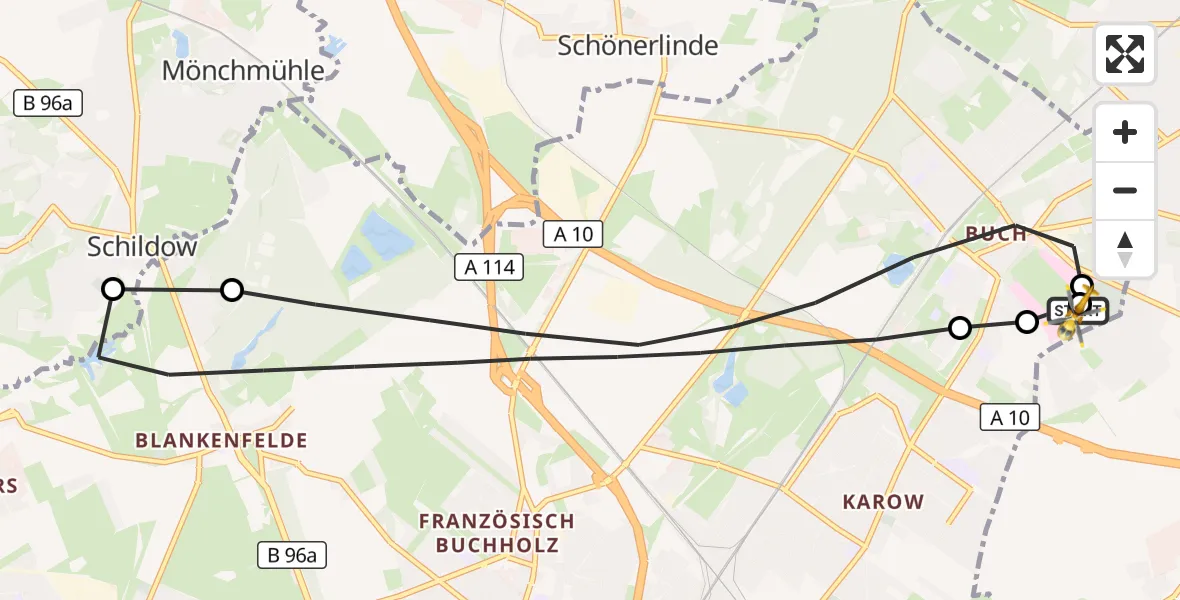 Flugroute Rettungshubschrauber Helios Clinic Berlin-Buch - Helios Clinic Berlin-Buch, 28 Oktober 2026, 12:55