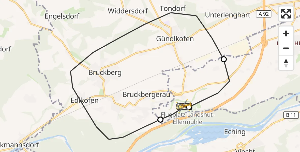 Flugroute Rettungshubschrauber Landshut Flugplatz - Landshut Flugplatz, 28 Oktober 2026, 12:56
