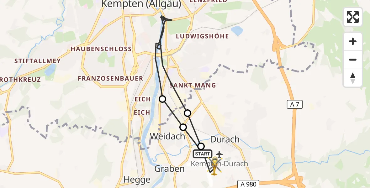 Flugroute Rettungshubschrauber Kempten-Durach Flugplatz - Kempten-Durach Flugplatz, 28 Oktober 2026, 12:57