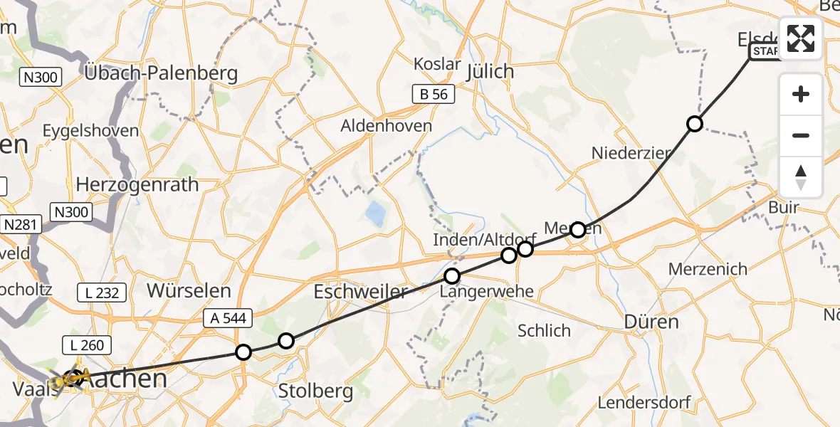 Flugroute Rettungshubschrauber Elsdorf - Aachen Hospital, 28 Oktober 2026, 12:58