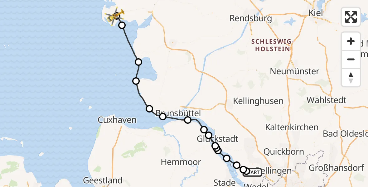 Flugroute Ambulanzhubschrauber Heist - Sankt Peter-Ording Flughafen, 28 Oktober 2026, 12:59