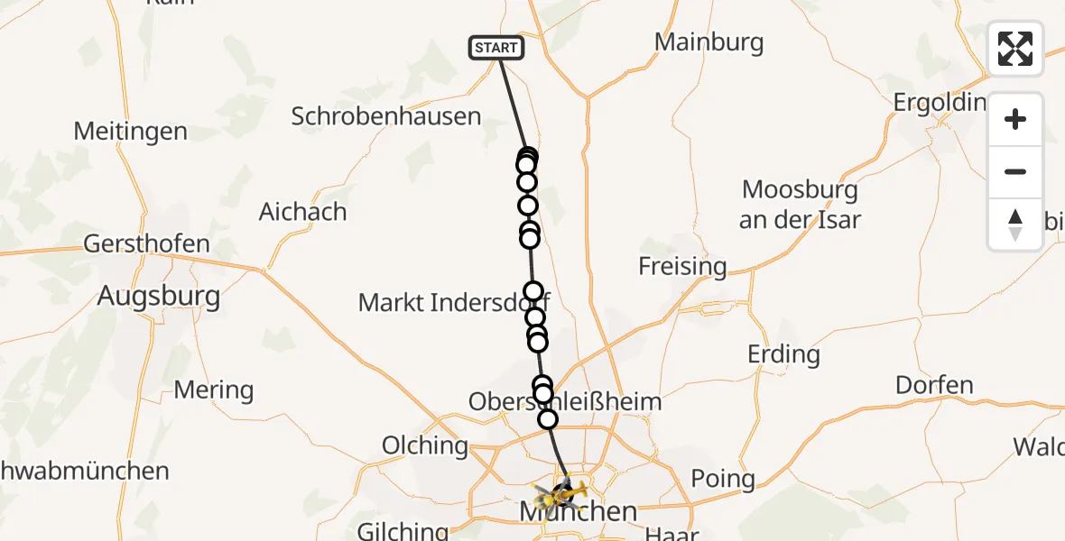 Flugroute Rettungshubschrauber Reichertshofen - Deutsches Herzzentrum München, 28 Oktober 2026, 13:01
