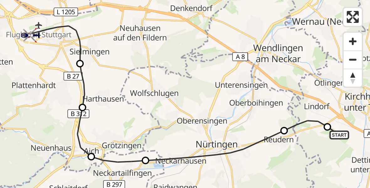 Flugroute Polizeihubschrauber Hahnweide Flugplatz - Flughafen Stuttgart, 28 Oktober 2026, 13:11