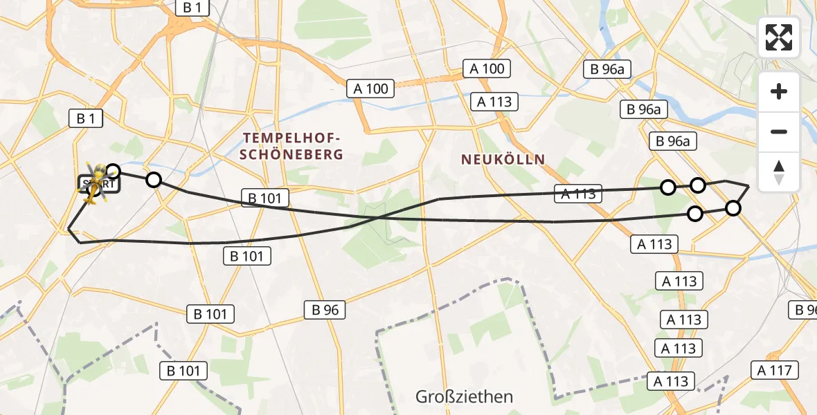 Flugroute Rettungshubschrauber Charité Clinic Benjamin Franklin Campus - Charité Clinic Benjamin Franklin Campus, 28 Oktober 2026, 13:12