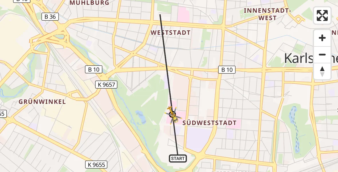Flugroute Ambulanzhubschrauber Karlsruhe - Sankt Vincentius Hospital, 28 Oktober 2026, 13:17