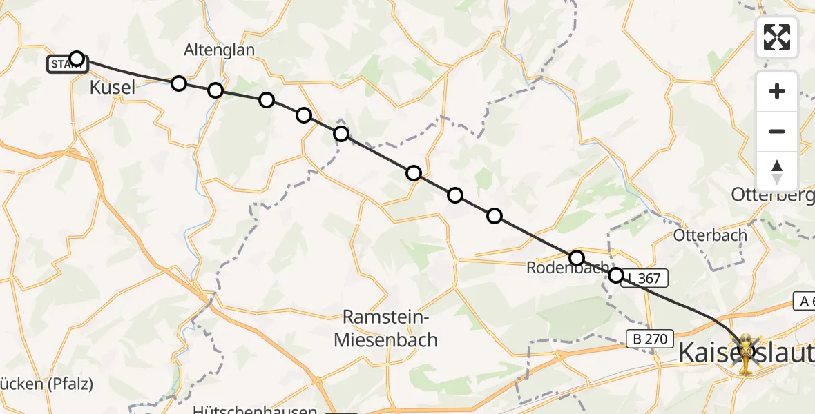 Flugroute Rettungshubschrauber Ruthweiler - Westpfalz Hospital Kaiserslautern, 28 Oktober 2026, 13:21