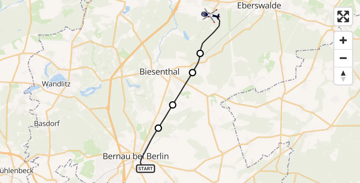 Flugroute Polizeihubschrauber Bernau bei Berlin - Eberswalde, 28 Oktober 2026, 13:23