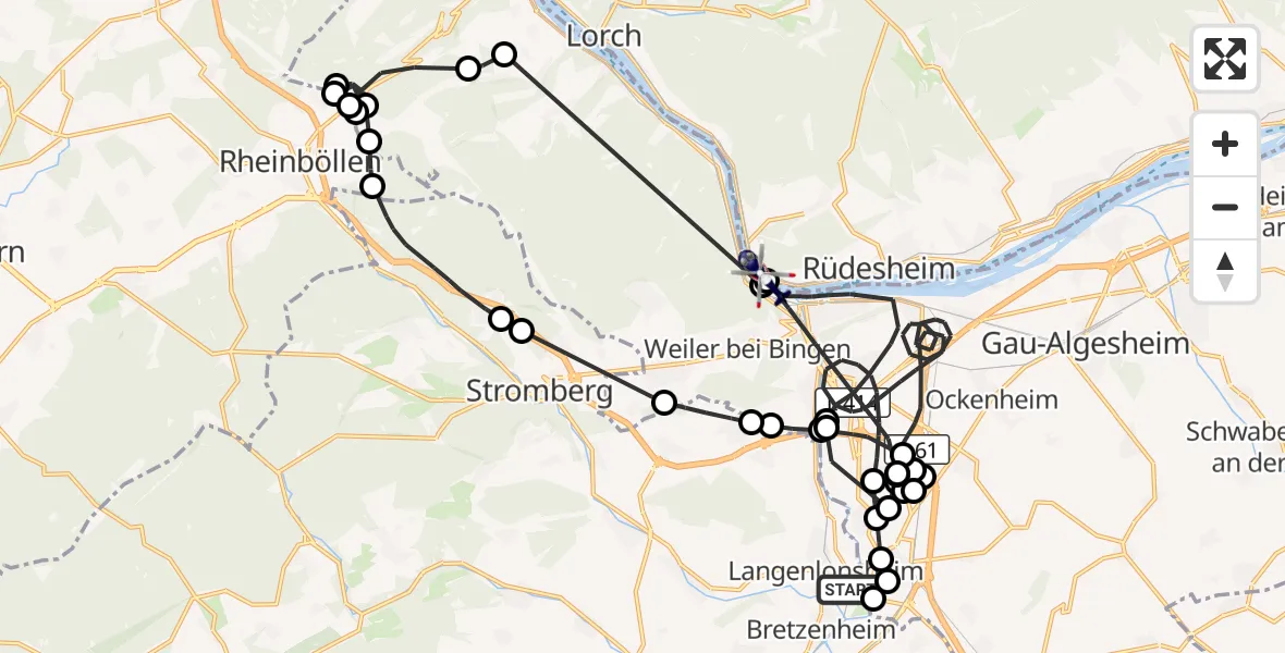 Flugroute Polizeihubschrauber Langenlonsheim - Rüdesheim am Rhein, 28 Oktober 2026, 13:24