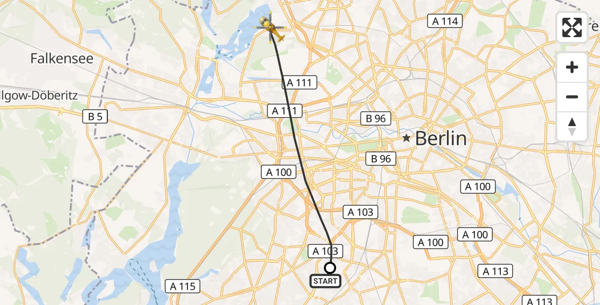 Flugroute Rettungshubschrauber Charité Clinic Benjamin Franklin Campus - Berlin, 28 Oktober 2026, 13:27