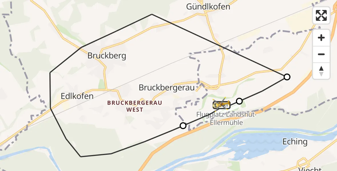 Flugroute Rettungshubschrauber Landshut Flugplatz - Landshut Flugplatz, 28 Oktober 2026, 13:37