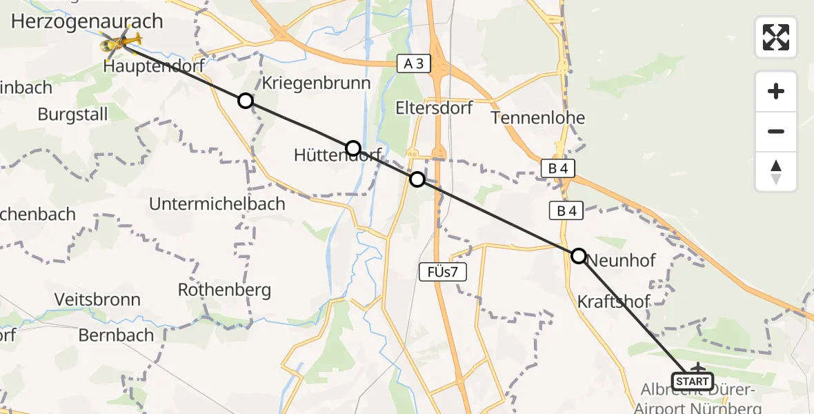 Flugroute Ambulanzhubschrauber Flughafen Nuremberg - Herzogenaurach, 28 Oktober 2026, 13:43