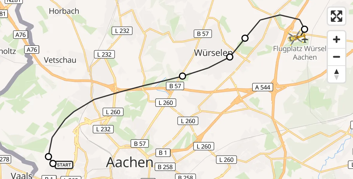 Flugroute Rettungshubschrauber Aachen Hospital - Aachen-Merzbrück Flughafen, 28 Oktober 2026, 13:49