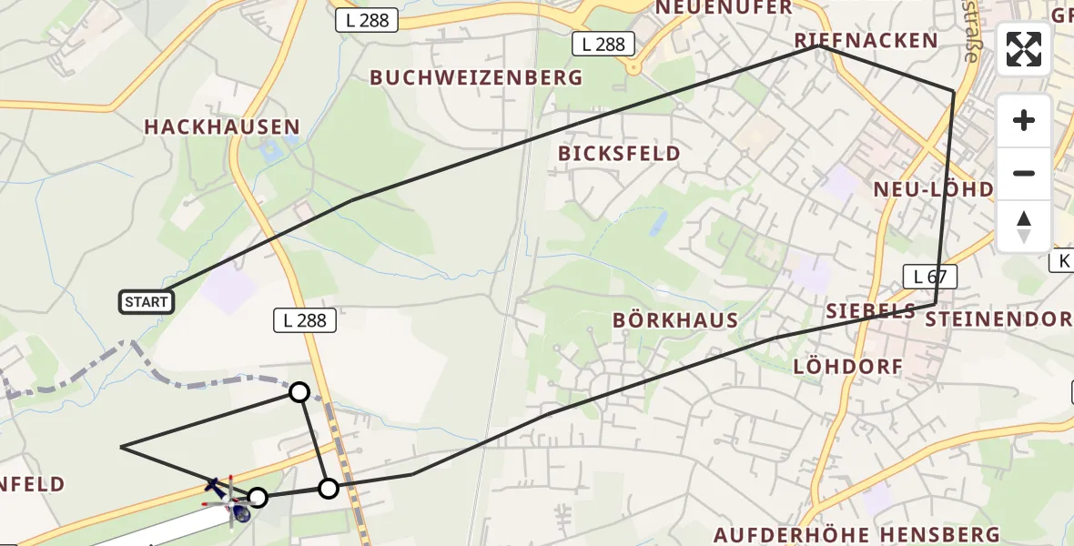 Flugroute Polizeihubschrauber Solingen - Langenfeld-Wiescheid Flugplatz, 28 Oktober 2026, 13:51
