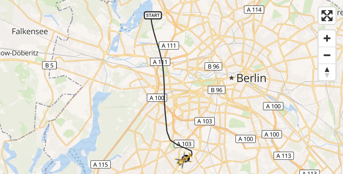 Flugroute Rettungshubschrauber Berlin - Charité Clinic Benjamin Franklin Campus, 28 Oktober 2026, 14:01