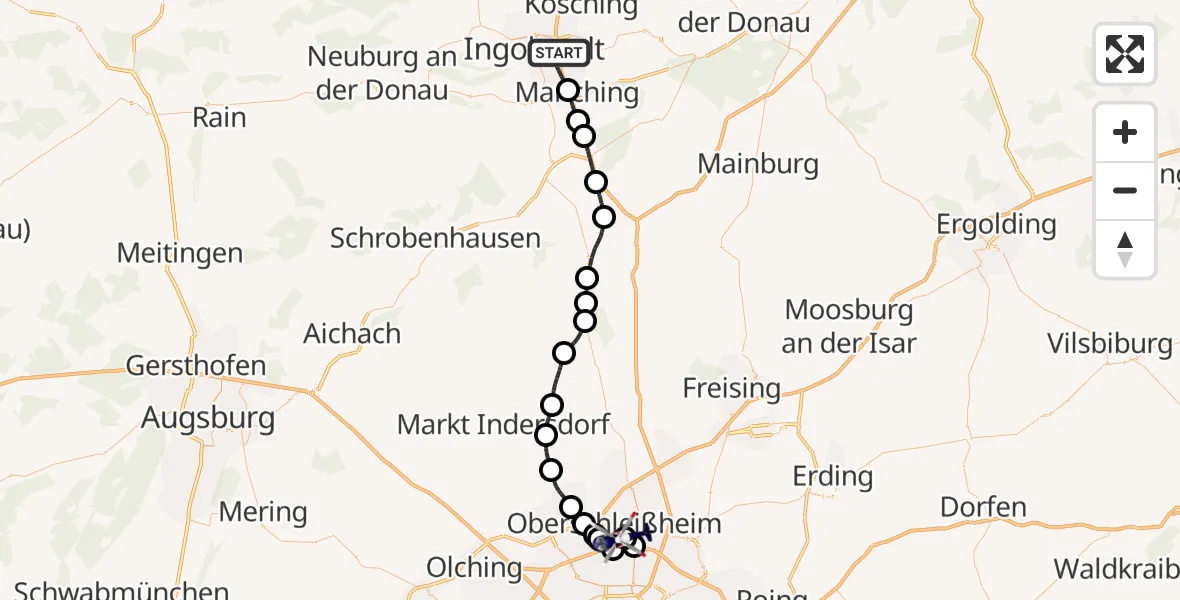 Flugroute Polizeihubschrauber Ingolstadt - Oberschleissheim Hubschrauberlandeplatz, 28 Oktober 2026, 14:09