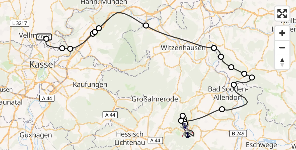 Flugroute Polizeihubschrauber Fuldatal Bundespolizei Hubschrauberlandeplatz - Meißner, 28 Oktober 2026, 14:11