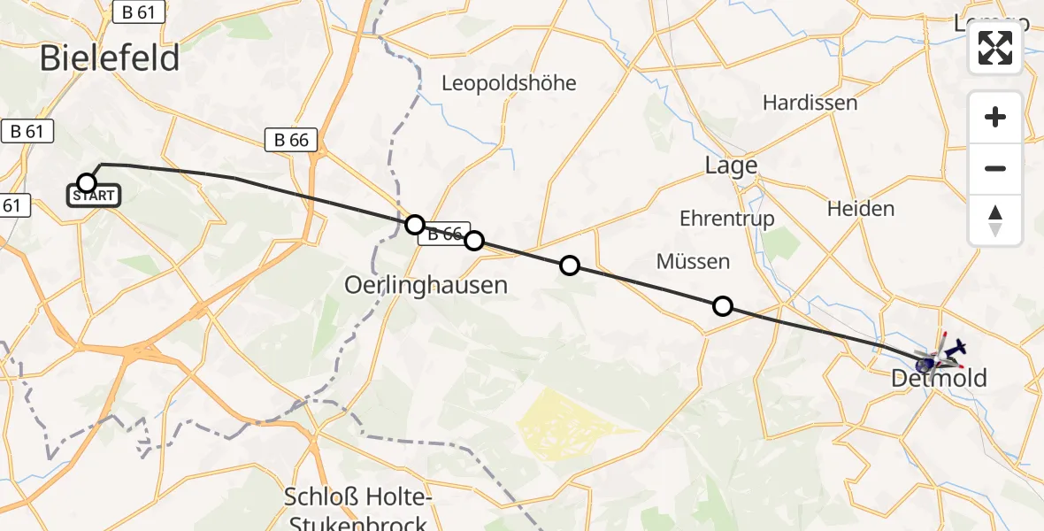 Flugroute Polizeihubschrauber Luftrettungszentrum Bielefeld - Detmold, 28 Oktober 2026, 14:16