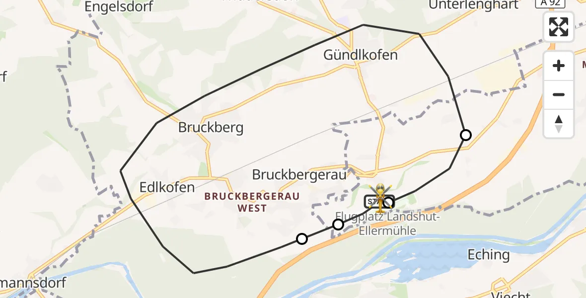 Flugroute Rettungshubschrauber Landshut Flugplatz - Landshut Flugplatz, 28 Oktober 2026, 14:18