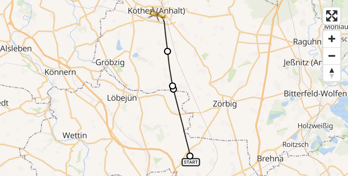 Flugroute Rettungshubschrauber Landsberg - Köthen (Anhalt), 28 Oktober 2026, 14:19