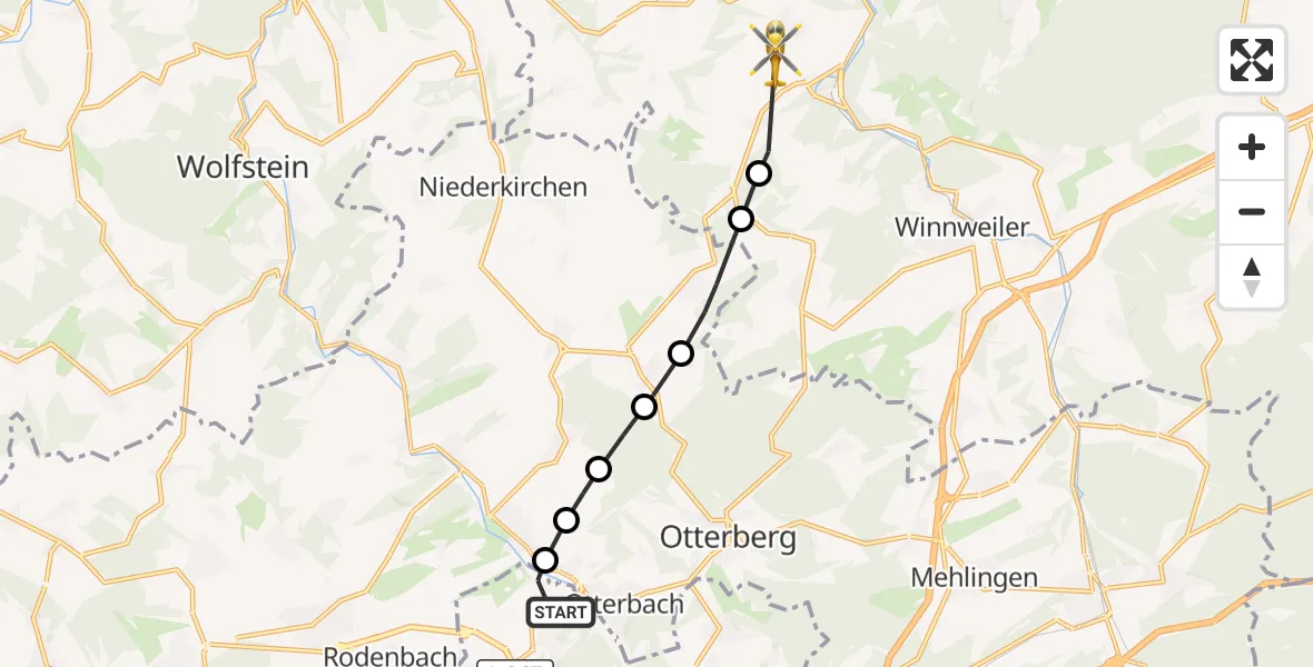 Flugroute Rettungshubschrauber Kaiserslautern - Rockenhausen, 28 Oktober 2026, 14:35