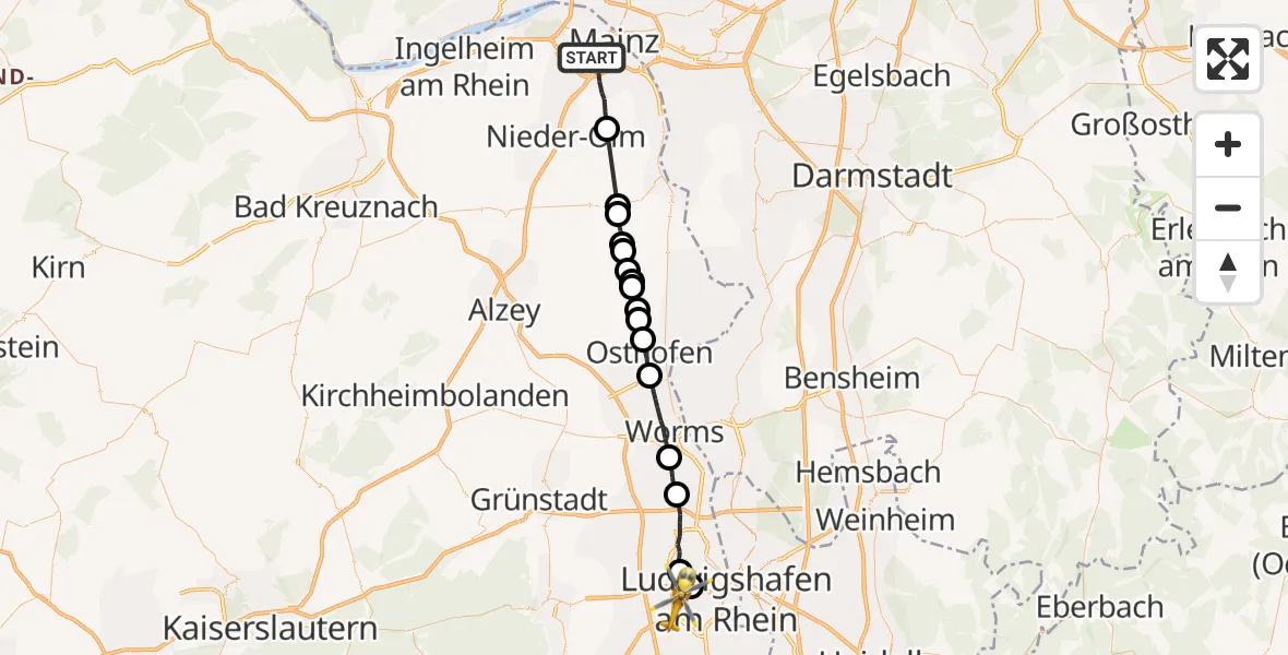 Flugroute Rettungshubschrauber Mainz - Ludwigshafen am Rhein, 28 Oktober 2026, 14:37