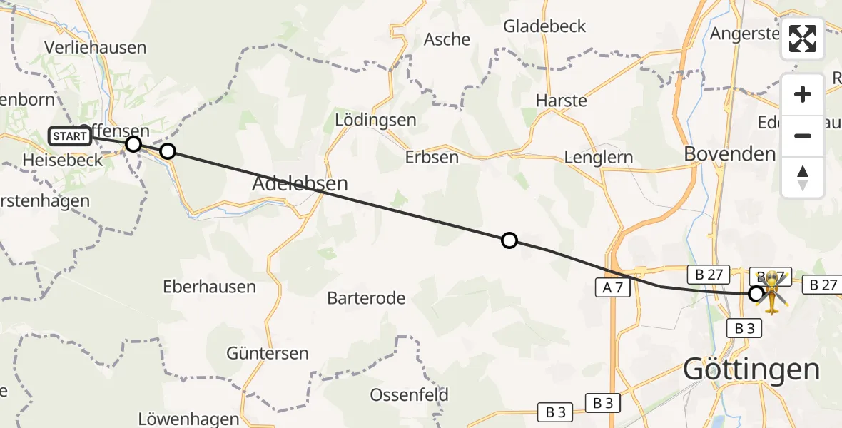 Flugroute Rettungshubschrauber Wesertal - Göttingen University Clinic Hubschrauberlandeplatz, 28 Oktober 2026, 14:41