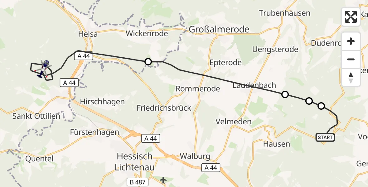 Flugroute Polizeihubschrauber Meißner - Helsa, 28 Oktober 2026, 14:43
