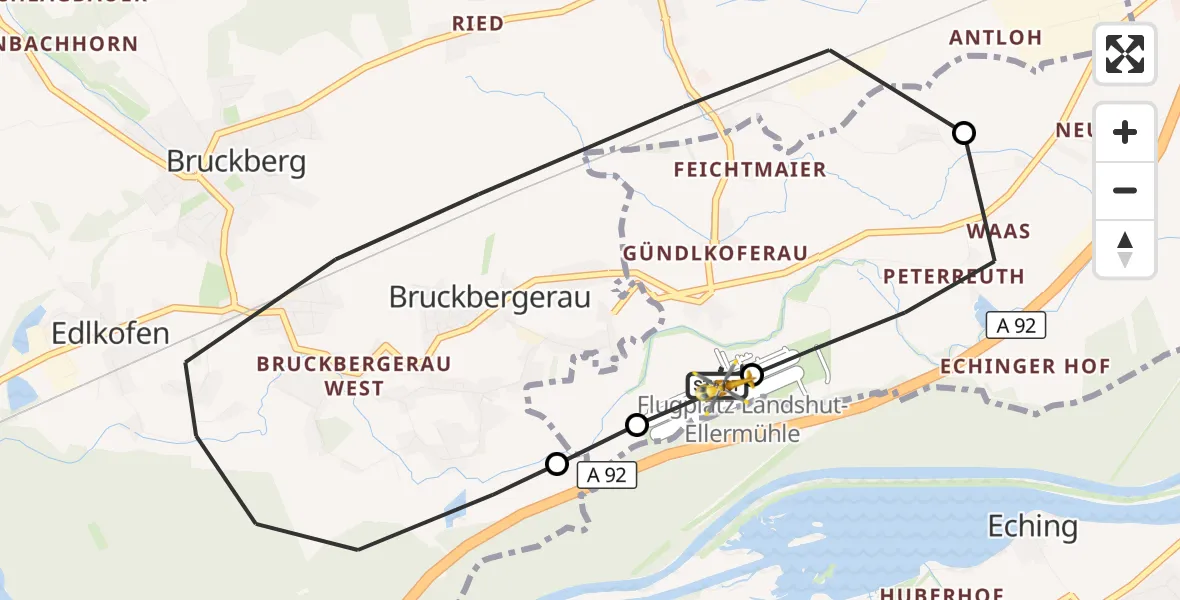 Flugroute Rettungshubschrauber Landshut Flugplatz - Landshut Flugplatz, 28 Oktober 2026, 14:44
