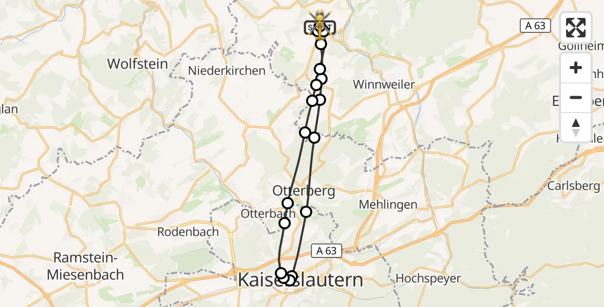 Flugroute Rettungshubschrauber Rockenhausen - Rockenhausen, 28 Oktober 2026, 14:56