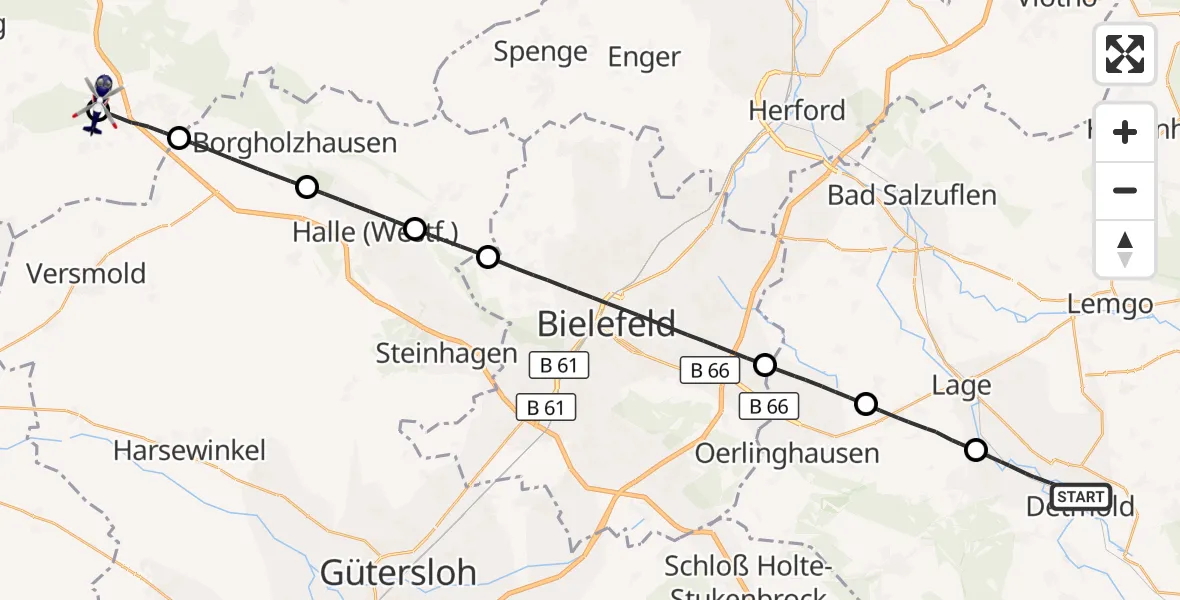 Flugroute Polizeihubschrauber Detmold - Bad Rothenfelde, 28 Oktober 2026, 15:07