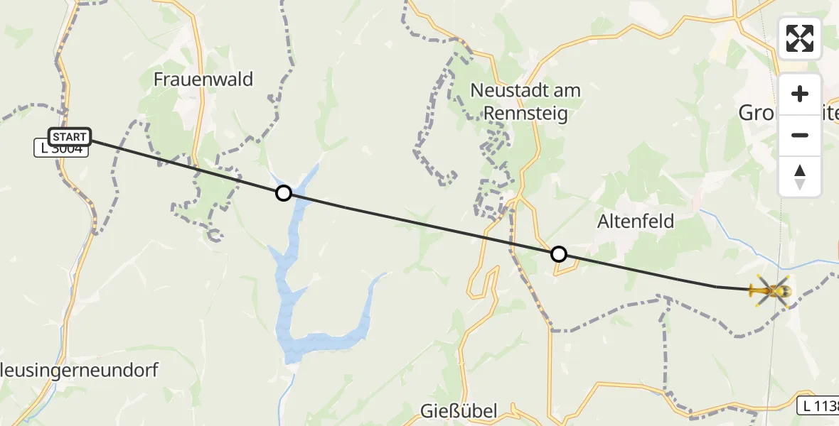 Flugroute Rettungshubschrauber Ilmenau - Großbreitenbach, 28 Oktober 2026, 15:08