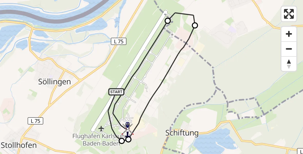 Flugroute Polizeihubschrauber Karlsruhe Baden-Baden Flughafen - Karlsruhe Baden-Baden Flughafen, 28 Oktober 2026, 15:09