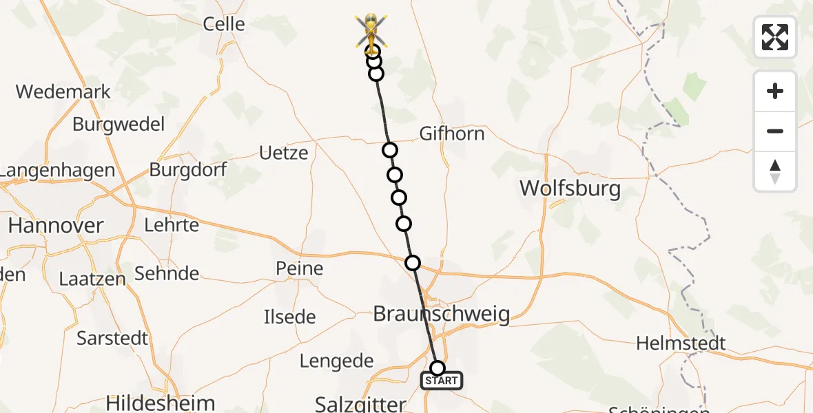 Flugroute Rettungshubschrauber Wolfenbüttel - Hohne, 28 Oktober 2026, 15:11