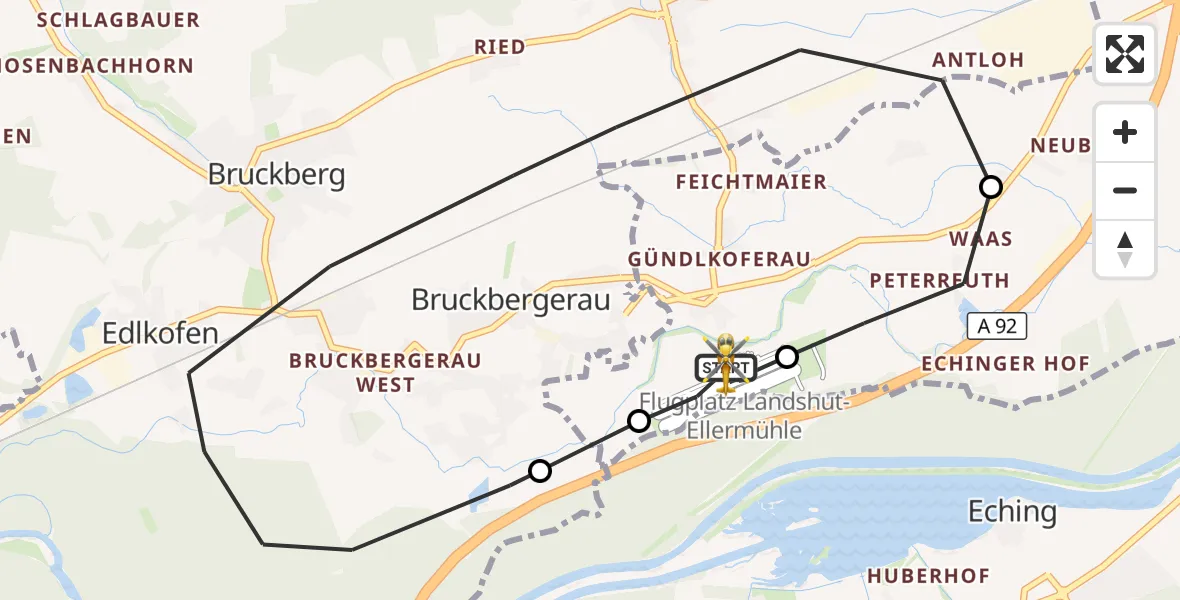 Flugroute Rettungshubschrauber Landshut Flugplatz - Landshut Flugplatz, 28 Oktober 2026, 15:12