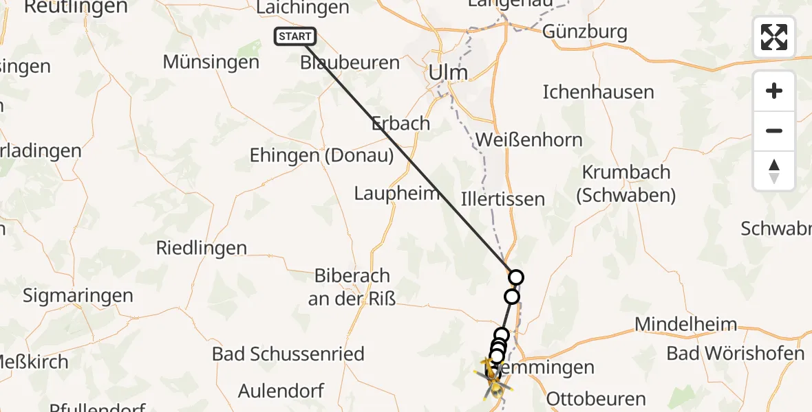 Flugroute Rettungshubschrauber Heroldstatt - Aitrach, 28 Oktober 2026, 15:15