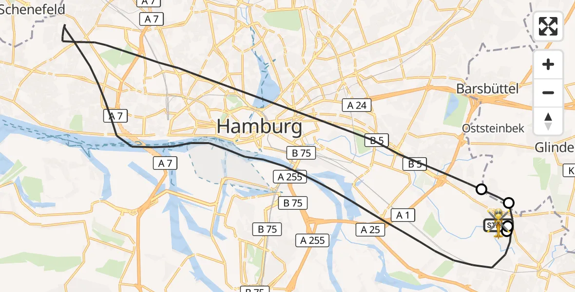 Flugroute Rettungshubschrauber Christoph Hansa ADAC Hubschrauberlandeplatz - Christoph Hansa ADAC Hubschrauberlandeplatz, 28 Oktober 2026, 15:25