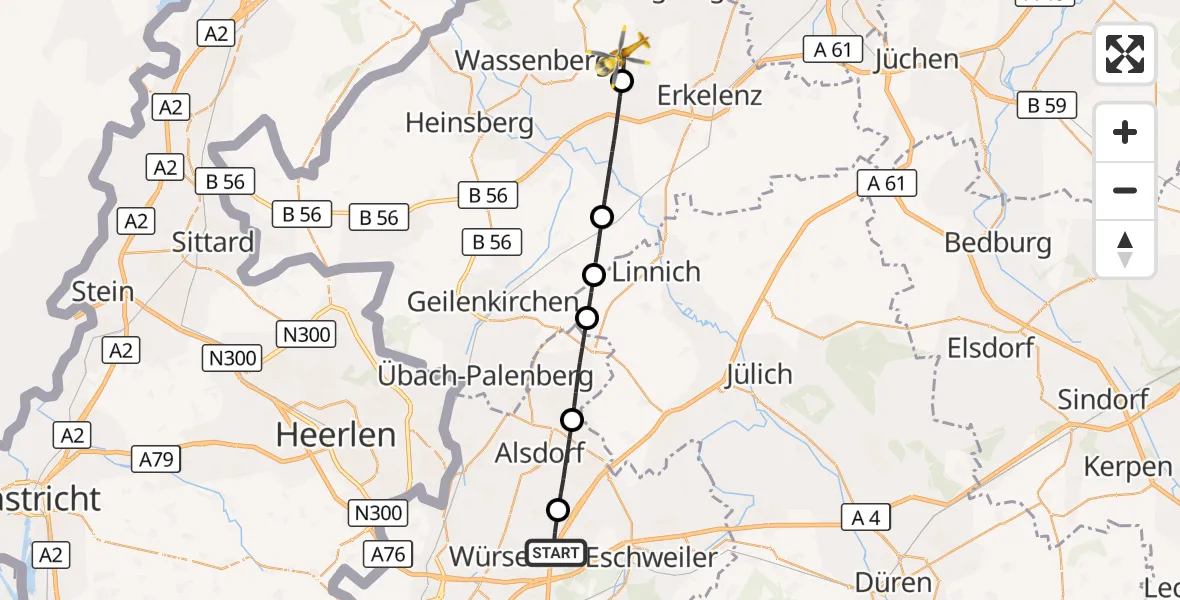 Flugroute Rettungshubschrauber Würselen - Erkelenz, 28 Oktober 2026, 15:25