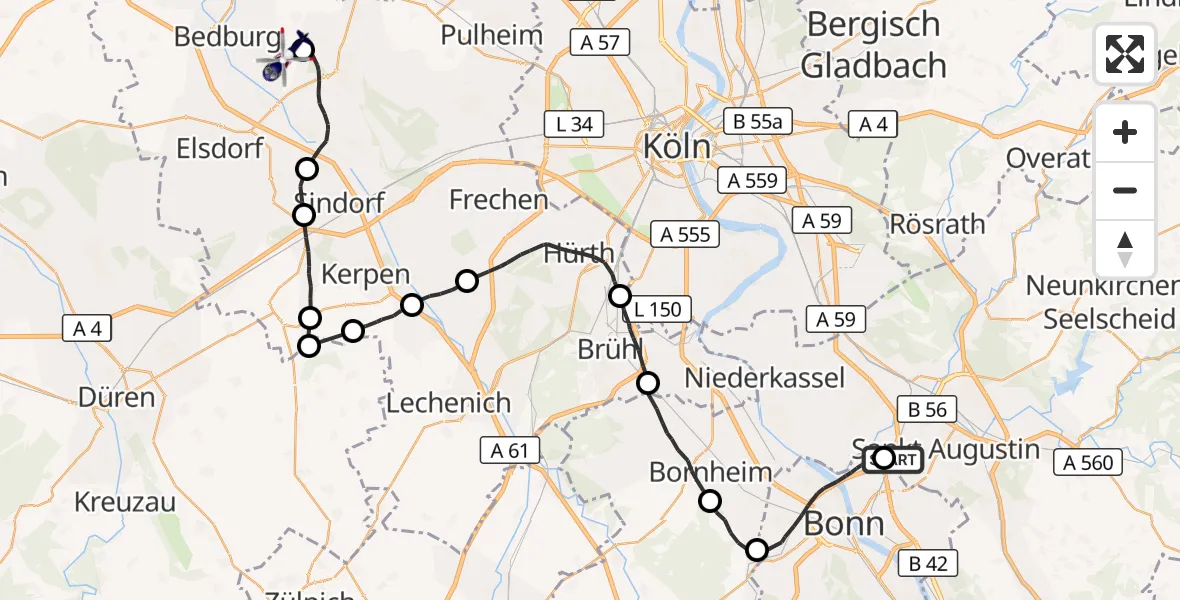 Flugroute Polizeihubschrauber Sankt Augustin - Bergheim, 28 Oktober 2026, 15:29