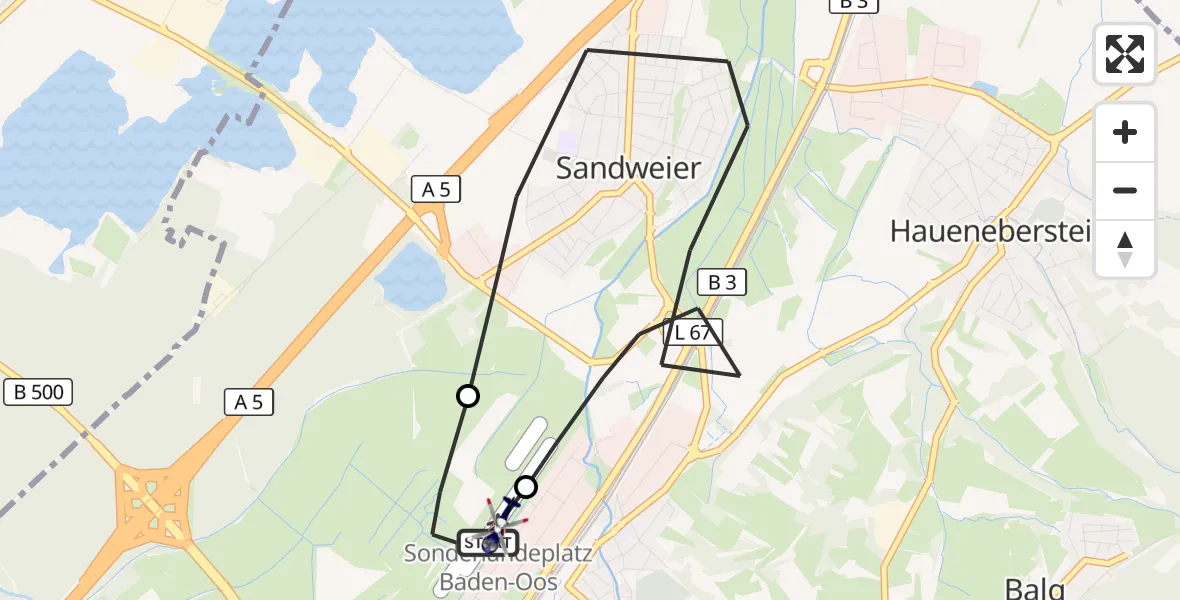 Flugroute Polizeihubschrauber Baden-Oos Flugplatz - Baden-Oos Flugplatz, 28 Oktober 2026, 15:30