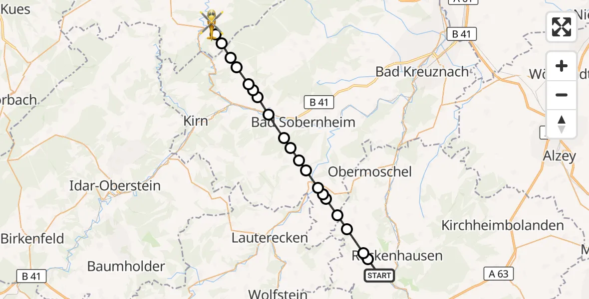 Flugroute Rettungshubschrauber Rockenhausen - Gemünden, 28 Oktober 2026, 15:30