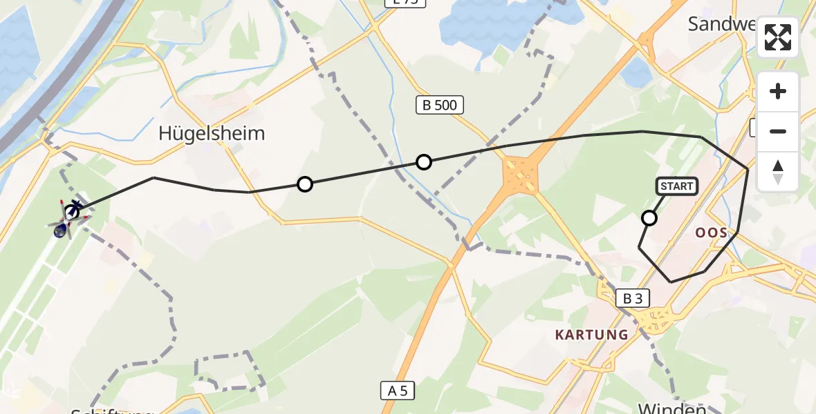 Flugroute Polizeihubschrauber Baden-Oos Flugplatz - Karlsruhe Baden-Baden Flughafen, 28 Oktober 2026, 15:38