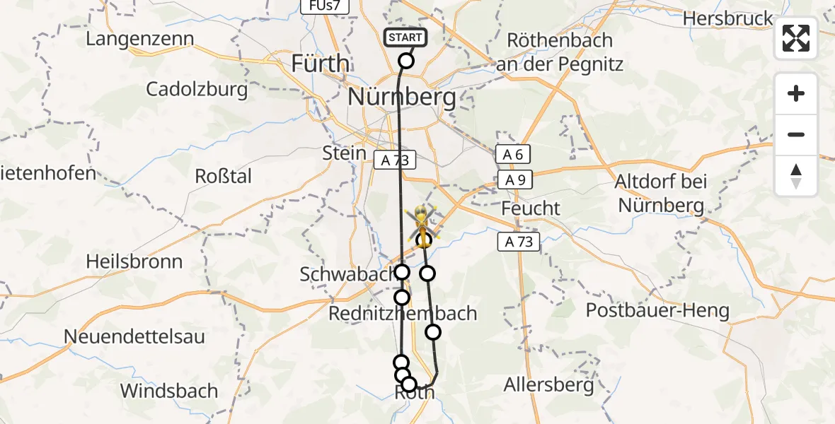 Flugroute Rettungshubschrauber Flughafen Nuremberg - Nürnberg, 28 Oktober 2026, 15:47