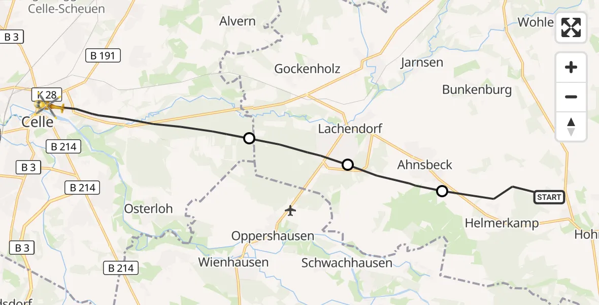 Flugroute Rettungshubschrauber Hohne - Celle, 28 Oktober 2026, 15:48
